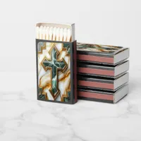 Elegance in Stone Golden-Framed Marble Cross Matchboxes