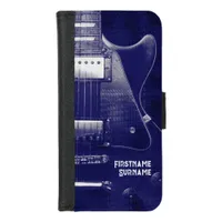 Electric Guitar Blue Metallic Custom Name iPhone 8/7 Wallet Case