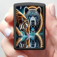 Tiger and Bear in Cosmic Wildlife Zippo Lighter