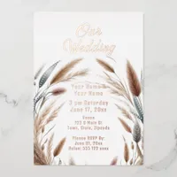 Rustic Pampas Coastal Beach Foil  Foil Invitation