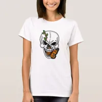 Skull with Butterfly Digital Art   T-Shirt