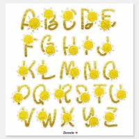 Glitter Gold Yellow Floral Monogram A to Z Letters Sticker