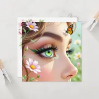 Beautiful Green Eyed Fairy and Butterfly Blank Card