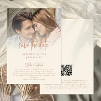 Rustic Photo Overlay Script QR Code Cream Wedding Save The Date