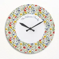 Bright Colorful Summer Wildflowers Floral Round Large Clock