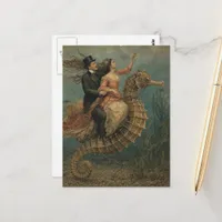 Retro Couple on a Seahorse Fantasy Postcard