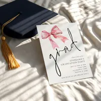 Modern Pink Bow Script Grad Graduation  Invitation