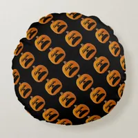 Jack o Lantern Unhappy Face Halloween Pumpkin, ZSG Round Pillow