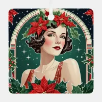 Art Deco Lady Elegant Christmas Tree Personalized Metal Ornament