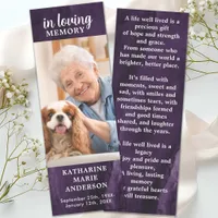 Custom Photo Purple Marble Memorial Funeral Prayer Bookmarks