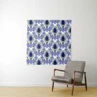 Boho Peacock Feather Jewel Tone-Blue Green Tapestry