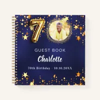 Guest book 70th birthday navy blue gold star photo