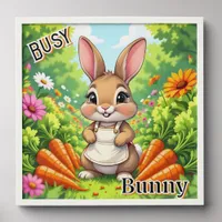 Busy Bunny | Cute Cartoon Kid's Nursery Art Peel And Stick Photo Tile