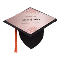 Rose gold blush glitter dust name school graduation cap topper