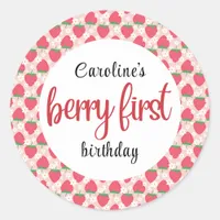 Berry Sweet Strawberry 1st Birthday Party Classic Round Sticker