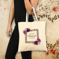 Pretty Purple Floral Roses Bridesmaid Gift Tote Bag