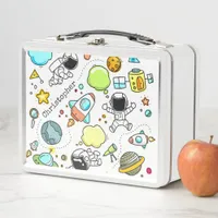 Cartoon Astronaut Space Rockets Boy's Metal Lunch Box