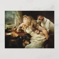 Vintage Girl and Two Dogs Postcard