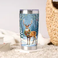 Christmas Deer in Festive Winter Forest  Insulated Tumbler