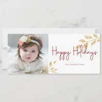 Elegant Happy Holidays Gold Leaf Photo Holiday Card