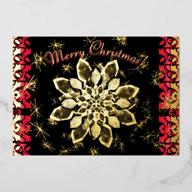 Christmas wishes golden flower and snowflakes foil invitation