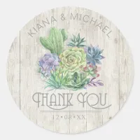 Succulents and Rustic Wood Wedding ID515 Classic Round Sticker