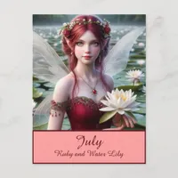 Beautiful July Fairy in Water Lilies Postcard