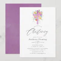 Pastel Watercolor Floral Baby Christening Invitation