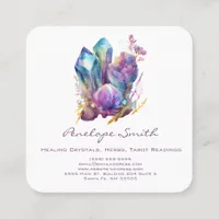 Watercolor Crystals and Flowers Square Business Card