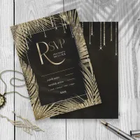 Jewel Palm Leaf Wedding Gold ID830 RSVP Card