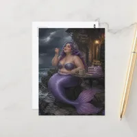 Beautiful Mermaid Eating Birthday Cake Postcard