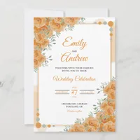 Orange Rose Bead Elegant Floral Watercolor Wedding Invitation