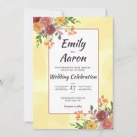 Yellow Rose Autumn Boho Floral Watercolor Wedding Invitation