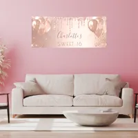Sweet 16 rose gold pink drips balloons welcome banner