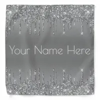 Metallic Silver Glitter Dripping Icing Custom Name Bandana