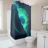 Emerald Lunar Core Cracking Open DALL-E AI Art Shower Curtain