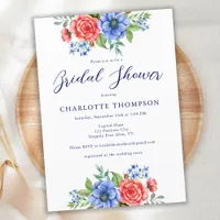 Patriotic Floral Red White Blue Bridal Shower Invitation
