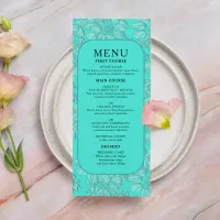 Elegant Romantic Daisies Floral Turquoise Wedding Menu