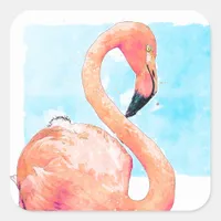 Pink Flamingo Valentine's Day Watercolor Square Sticker