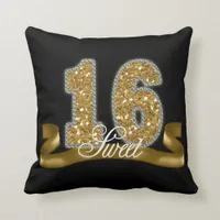 Sweet Sixteen Sparkle Gold ID243 Throw Pillow