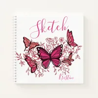 Purple Pink Butterflies With Name Sketchbook Notebook