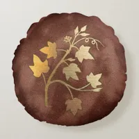 Autumn cozy velvet fall colors and vine branch  round pillow