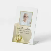 Orchid Flower on White Celebration of Life Funeral Pedestal Sign