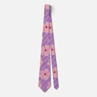 Pink Flowers And Stripes Neck Tie