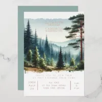 Watercolor Pine Forest Wedding Foil Invitation