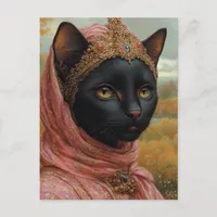 A Royal Black Cat in Pink Robes and Gold Crown Postcard