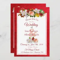 Blush Rose Deep Red Floral Wedding Invitation