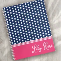 Blue Pink Monogram Polka Dot Spotty Notebook