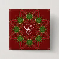 Holiday Favors Red & Green Monogram Button