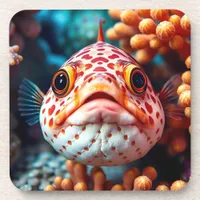 Funny Fish and Coral Close  Beverage Coaster